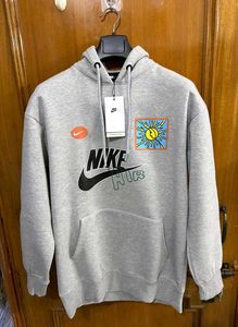 NIKE AIR LIGHT GREY MARL GRAPHIC HOODIE L(42)