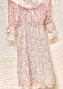 Mini Floral Off Shoulder Blue Dress Fixed Price