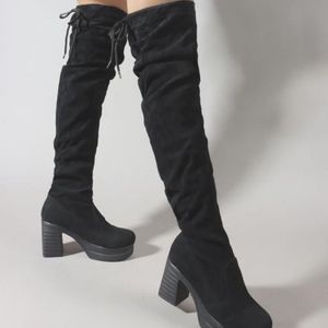 Black Thigh High Platform Boots