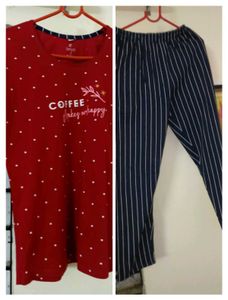 ZEYO Women&#39;s Red&amp;Navy Blue Cotton Night Suit