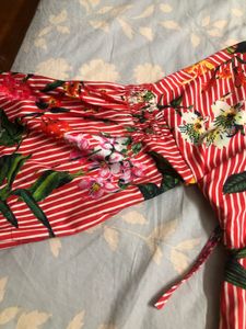 Red Floral Top With Deep Back