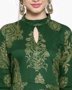 Emerald Green &amp; Gold Anarkali Dress