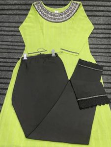 Green &amp; Black Embroidered Outfit