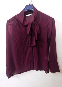 Elegant Burgundy Bow Blouse