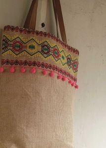 Embroidered Jute Tote Bag