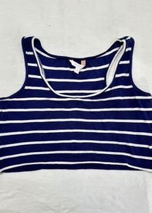Navy Blue Striped Crop Top