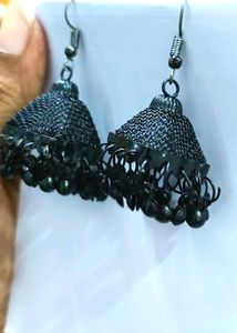 Black Oxidised Jhumka Earring