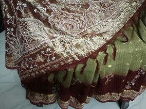 GentlyUsed Burgundy&amp;GoldEmbroidered Saree WithBlou