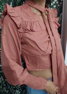 Ruffled Tie Neck Top