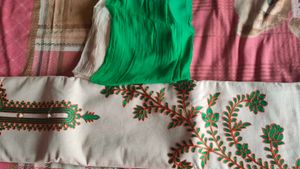 Unstitched Suit With Tri Color Dupatta