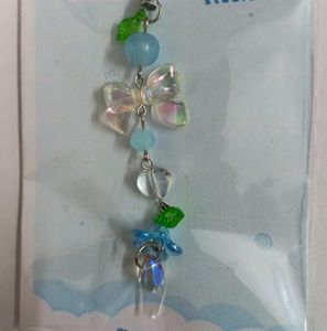 💙 🌿 Floral Blue Phone Charm with Bow &amp; Leaves✨