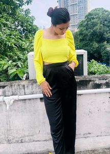 Yellow Long Sleeve Top 🎩 &amp; Satin Full Pant