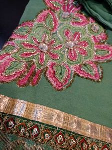 Green Embroidered Saree With Blouse