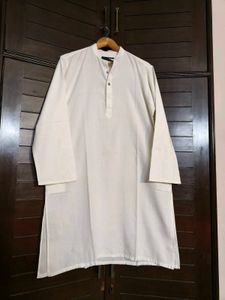 Khaadils Men White Cotton Casual Kurta