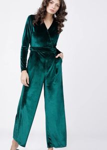 Tokyo Talkies Elegant Green Velvet Jumpsuit XL