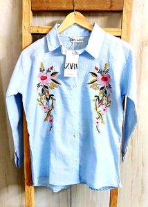 Sky Blue Cotton Shirt Size-36-38