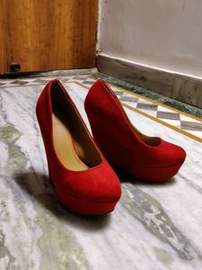 Pellenium Red Suede High Heel Wedges