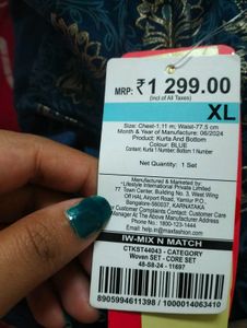 Blue Embroidery Kurti Pant Set With Free Shippin