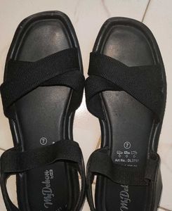 Black Elastic Strap Sandals - Size 7