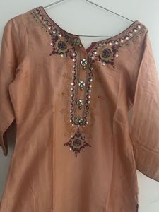 Embroidered Peach Silk Suit