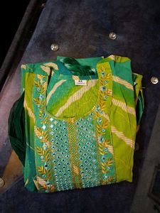 Green Printed Kurta Set Cotton 44 Size