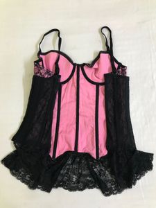 Pink Corset With Black Lace Bust 34(stretchy)
