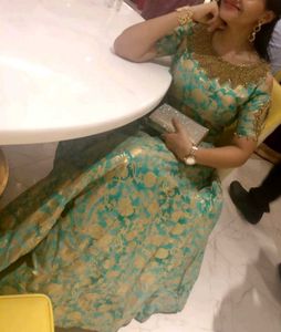 elegant banarasi gown with cancan