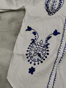 white shirt with dori work and applique wor