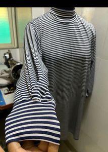 Striped Mock Neck Tunic Top