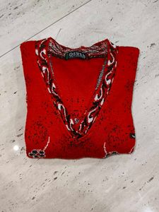 🌹❣️Red Floral V-Neck Knit Sweater🌹❣️