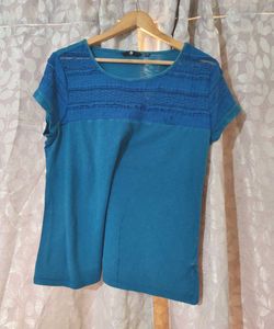 Teal Blue Lace Detail Cotton Top
