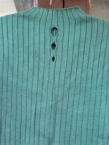 Green Ribbed Mock Neck Top