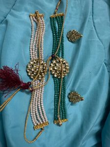 Two Kundan Necklaces With Common Earrings
