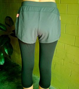 Black Solid Tights With Attached Shorts.
