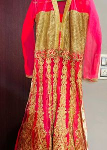 Pink Anarkali Suit With Skirt Set