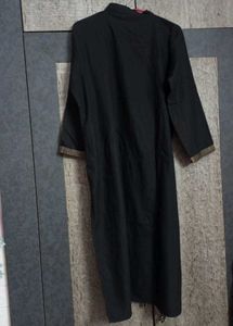 Black Woolen Warm Kurta with Gold Embroidery
