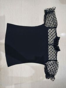 Chic Black Polka Dot Mesh Top