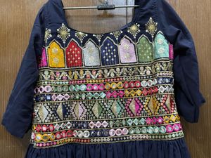 Navy Blue Frill Sharara Suit Set