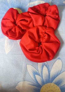 Stylish Red Hair Scrunchies - Set of 3