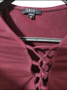 Maroon Bell Sleeve Bodycon Dress 👗💓