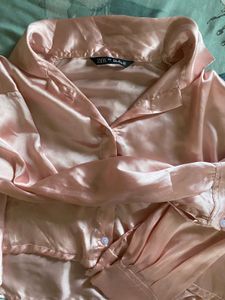 Zara Pink Satin Button Down