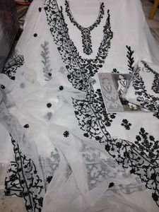 Elegant White &amp; Black Embroidered Salwar Kameez