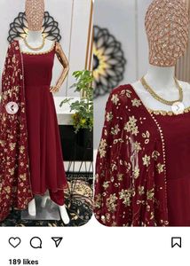 New/Unused Embroidered Satin Sleeveless Gown Set