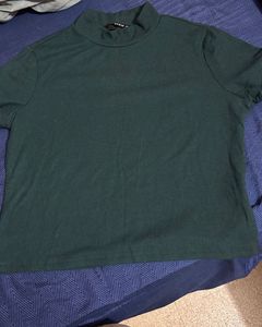 Green Ribbed Mock Neck Top