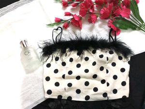 Polka Dot Feather Trim Top