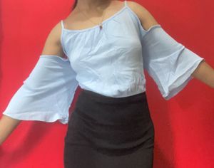 Sky Blue Bell Sleeve Top