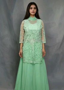Elegant Mint Green Embroidered Sarara Suit Set