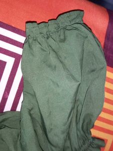 Olive Green Smocked Crop Top For Girls