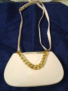Nude Handbag with Gold Chain