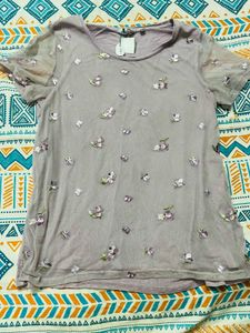 Women Floral Lavender Colour Cotton Top